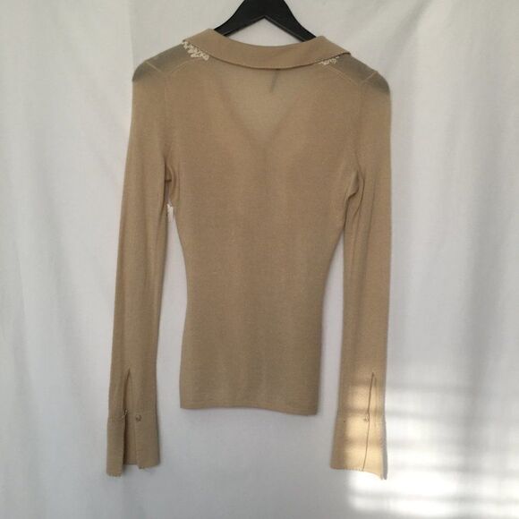 Elie Tahari V-neck Beige Long Sleeve Sweater - Picture 4 of 11